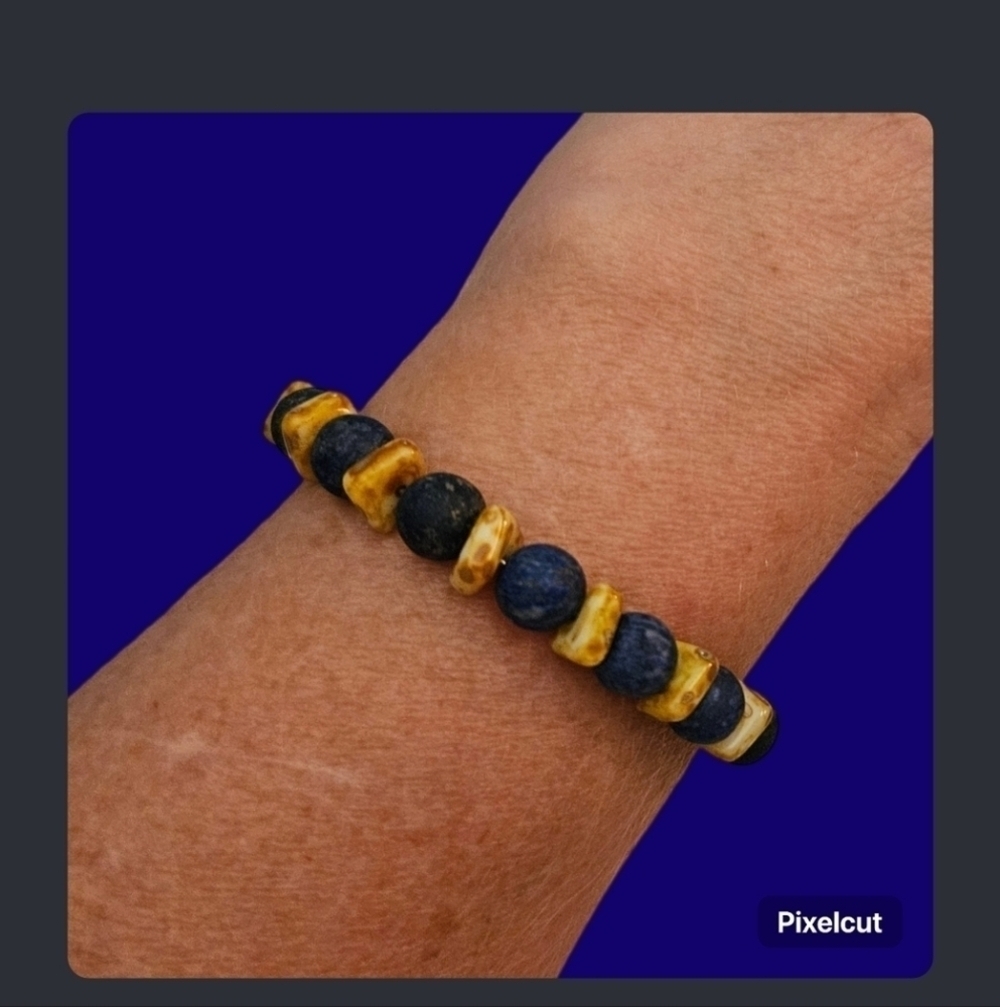 HANDMADE Cowboy Core Lapis Czech Glass Beaded Western Bracelet